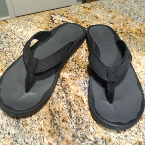 Olukai Koko'o Men's Flip Flop Sandal Black/Dark Shadow 10493-406C Men's Size 13 - Picture 3 of 12